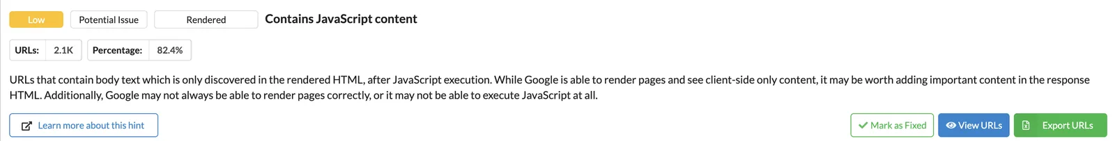 Sitebulb hint: JavaScript-only body content