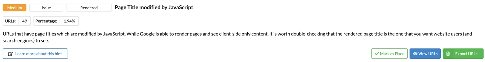 Sitebulb hint: titles modified by JavaScript