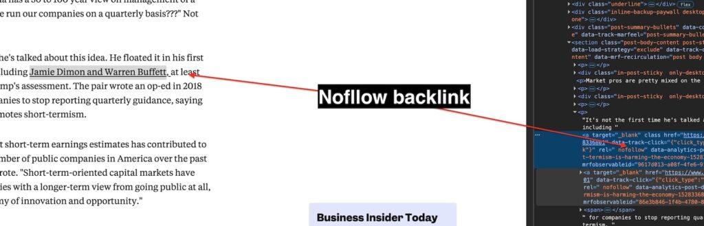nofollow backlink on a linked website